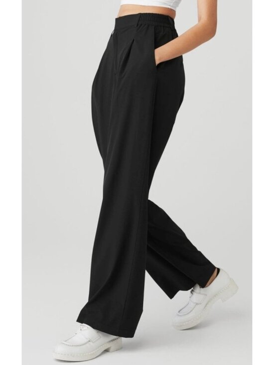 ALO Yoga Pants - Alo High-Waist Pursuit Trousers Black Wide Leg Hi-Rise Waisted Slacks Pants M